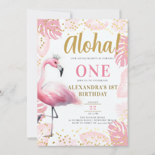 Pink Flamingo Tropical Hawaii Aloha 1. Geburtstag Einladung