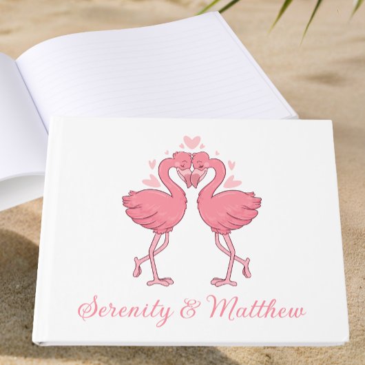 Pink Flamingo Tropical Hawaiian Beach Wedding Gästebuch