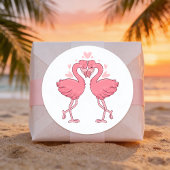 Pink Flamingo Tropical Hawaiian Beach Wedding Runder Aufkleber