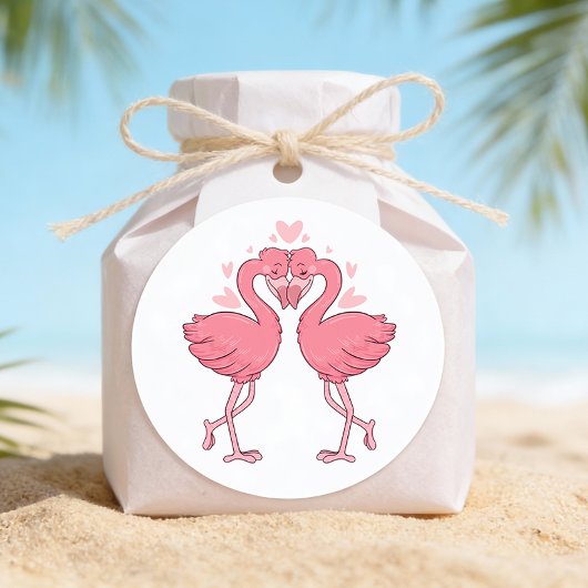 Pink Flamingo Tropical Hawaiian Beach Wedding Runder Aufkleber