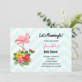 Pink Flamingo & Tropical Hibiskus Babydusche Einladung (Stehend Vorderseite)