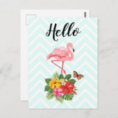 Pink Flamingo & Tropical Hibiskus Extravagant Hall Postkarte (Vorne/Hinten)