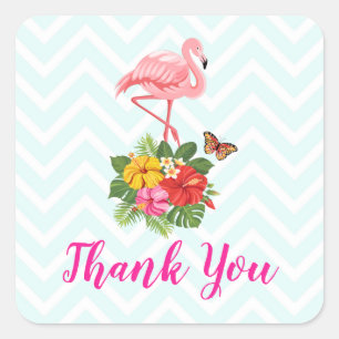 Pink Flamingo & Tropical Hibiskus Extravagant Viel Quadratischer Aufkleber