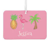 Pink Flamingo Tropical Island Palm Tree Ananas Autolufterfrischer (Rückseite)