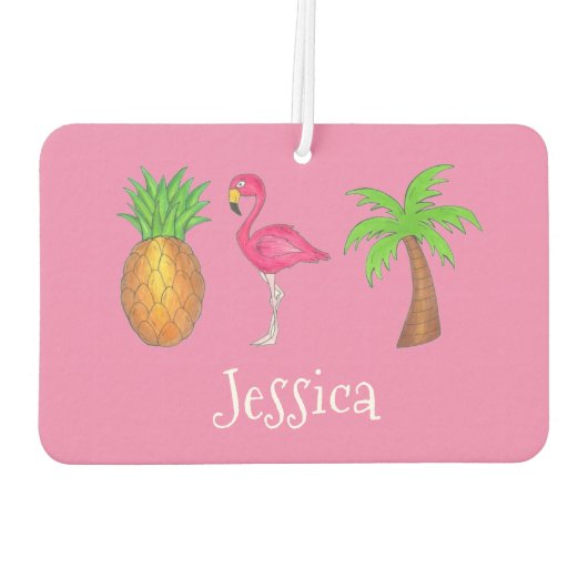 Pink Flamingo Tropical Island Palm Tree Ananas Autolufterfrischer (Rückseite)