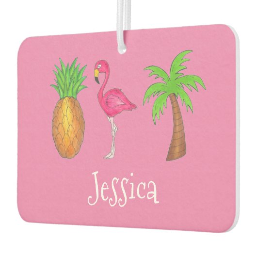 Pink Flamingo Tropical Island Palm Tree Ananas Autolufterfrischer (Links)