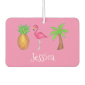 Pink Flamingo Tropical Island Palm Tree Ananas Autolufterfrischer (Vorderseite)