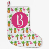 Pink Flamingo Tropical Island Palm Tree Ananas Kleiner Weihnachtsstrumpf (Vorderseite)