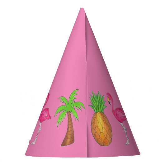 Pink Flamingo Tropical Island Palm Tree Ananas Partyhütchen (Rückseite)