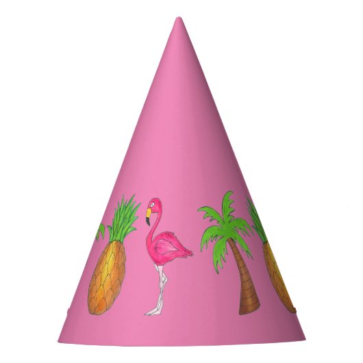 Pink Flamingo Tropical Island Palm Tree Ananas Partyhütchen (Vorderseite)