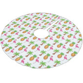 Pink Flamingo Tropical Island Palm Tree Ananas Polyester Weihnachtsbaumdecke (Schrägansicht)