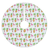 Pink Flamingo Tropical Island Palm Tree Ananas Polyester Weihnachtsbaumdecke (Vorderseite)
