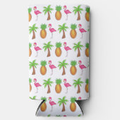 Pink Flamingo Tropical Island Palm Tree Ananas Selters Dosenkühler (Vorderseite)