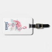 Pink Flamingo Tropical Leaves Gepäckanhänger (Vorderseite horizontal)
