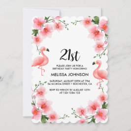 Pink Flamingo Tropical Orchid 21. Geburtstag Einladung