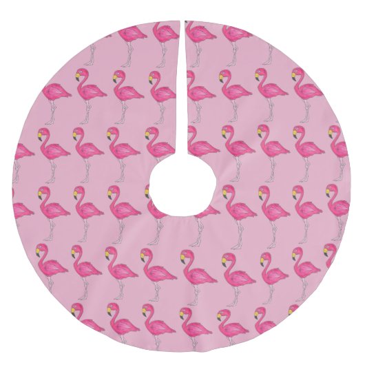 Pink Flamingo Tropical Paradise Island Bird Polyester Weihnachtsbaumdecke (Vorderseite)