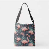 Pink Flamingo Tropical Pattern Personalisiert Tragetaschen Mit Langen Trägern (Vorderseite)
