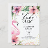 Pink Flamingo Tropical Pink Gold Girl Baby Dusche Einladung (Vorderseite)