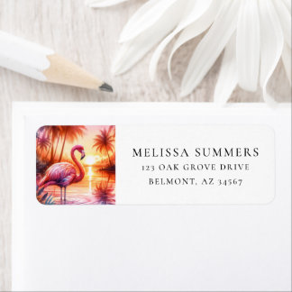 Pink Flamingo Tropical Return Address Label