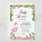 Pink Flamingo Tropical Script Baby Dusche by Mail Einladung (Vorderseite)