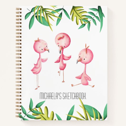 Pink Flamingo Tropical Sketchbook Notizblock (Vorderseite)