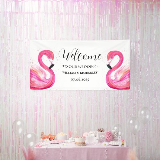 Pink Flamingo Tropical Summer Beach Hochzeit Banner (Party)