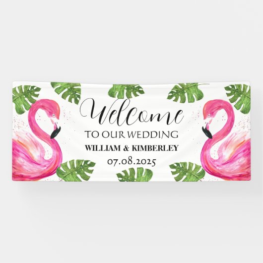 Pink Flamingo Tropical Summer Beach Hochzeit Banner (Horizontal)