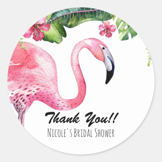 Pink Flamingo Tropical Summer Gastgeschenk Runder Aufkleber (Vorderseite)