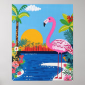 Pink Flamingo Tropical Sunset Beach Wall Art Poster (Vorne)