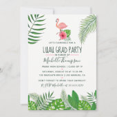 Pink Flamingo Tropical Watercolor Luau Abschluss Ankündigung (Vorderseite)