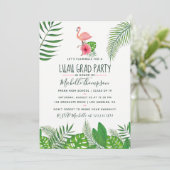 Pink Flamingo Tropical Watercolor Luau Abschluss Ankündigung (Stehend Vorderseite)