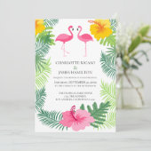 Pink Flamingo Tropical Wedding Personalisiert Einladung (Stehend Vorderseite)