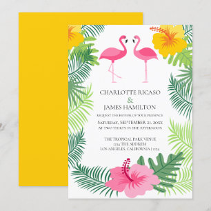 Pink Flamingo Tropical Wedding Personalisiert Einladung