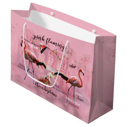 Pink Flamingo Typografie | Angepasst Große Geschenktüte (Vorderseite Schrägansicht)
