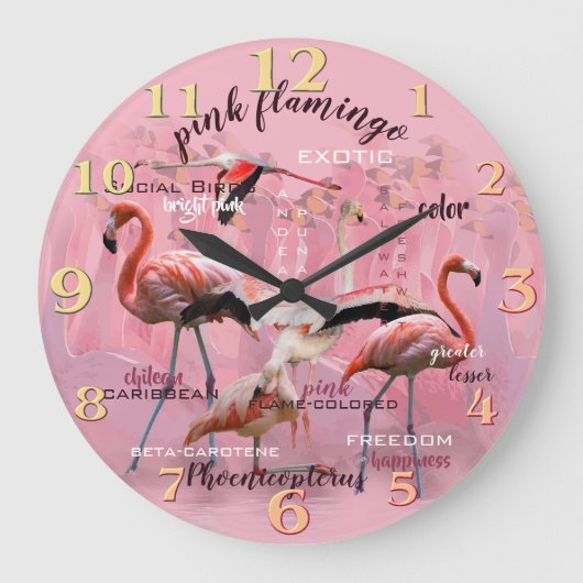 Pink Flamingo Typography | Customized Große Wanduhr (Vorderseite)
