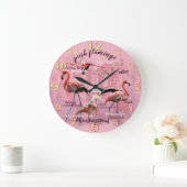 Pink Flamingo Typography | Customized Große Wanduhr (Zuhause)