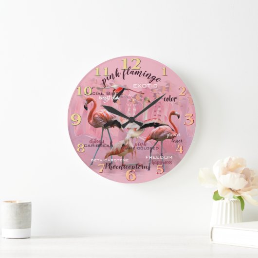 Pink Flamingo Typography | Customized Große Wanduhr (Zuhause)