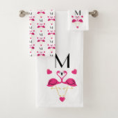 Pink Flamingo und Herz Muster Badhandtuch Set (Insitu)