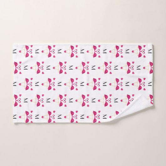 Pink Flamingo und Herz Muster Badhandtuch Set (Handtuch)