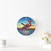 Pink Flamingo und Ocean Sunset Runde Wanduhr (Zuhause)