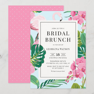 Pink Flamingo und Orchians Tropical Bridal Brunch Einladung