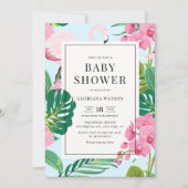Pink Flamingo und Orchids Tropical Baby Dusche Einladung (Vorderseite)