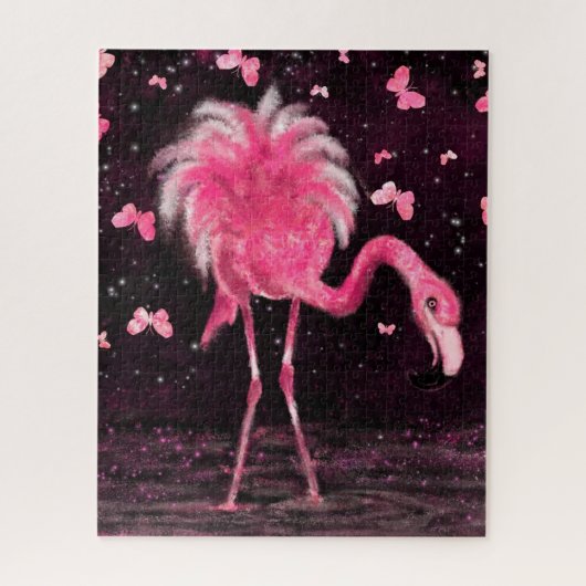 Pink Flamingo und Schmetterlinge Jigsaw Puzzle (Vertikal)