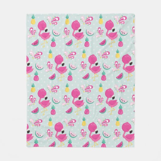 Pink Flamingo und tropische Früchte Muster Fleecedecke (Vorderseite)