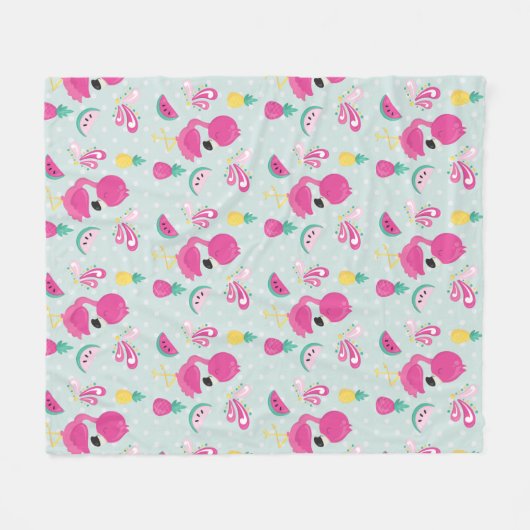 Pink Flamingo und tropische Früchte Muster Fleecedecke (Vorderseite (Horizontal))