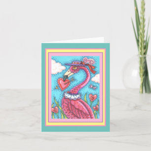 PINK FLAMINGO VALENTINE HERZEN, LIEBE BIRD Blank Karte