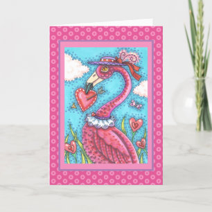 PINK FLAMINGO VALENTINE HERZEN, LIEBE VÖGEL WHIMSY FEIERTAGSKARTE