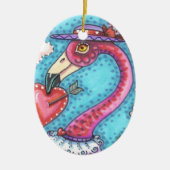 PINK FLAMINGO VALENTINE HERZEN, LIEBE VÖGEL WHIMSY KERAMIK ORNAMENT (Vorne)