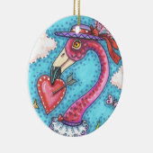PINK FLAMINGO VALENTINE HERZEN, LIEBE VÖGEL WHIMSY KERAMIK ORNAMENT (Rechts)