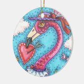 PINK FLAMINGO VALENTINE HERZEN, LIEBE VÖGEL WHIMSY KERAMIK ORNAMENT (Links)